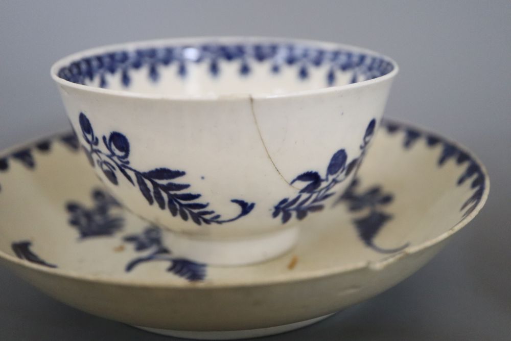 Three Chinese tea bowls and saucers and two other saucers